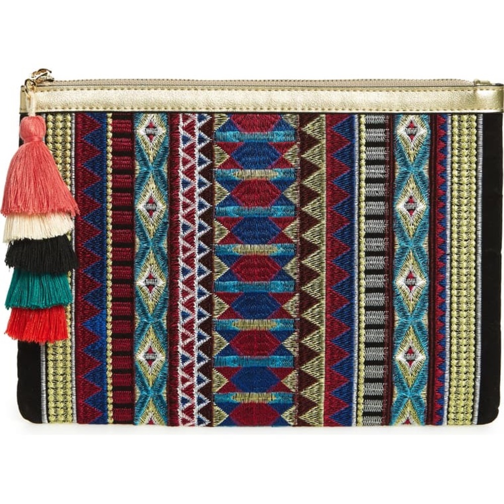 Mali + Lili Joanne Embroidered Tassel Clutch